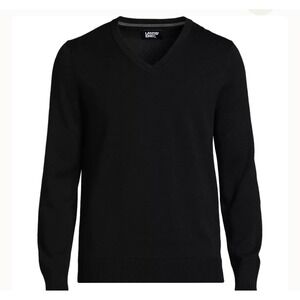 Lands' End Men's Fine Gauge Cotton V Neck 2XL Tall Sweater Black
